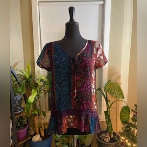 NWOT Maurices Patchwork Peasant Blouse